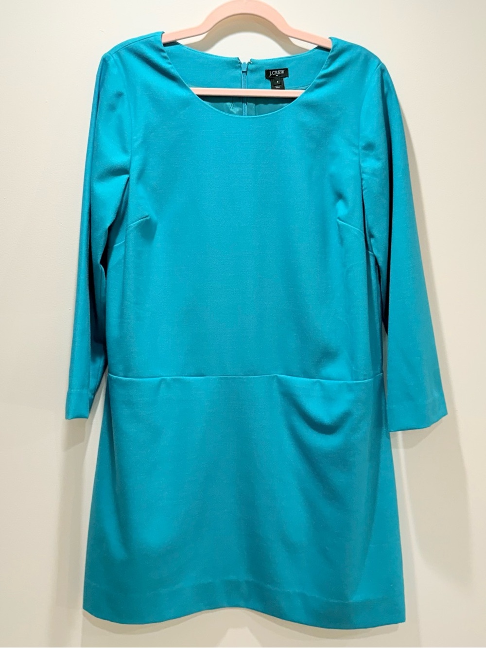 J. Crew Turquoise Wool Blend 3/4 Sleeve Mini Shift Dress with Pockets